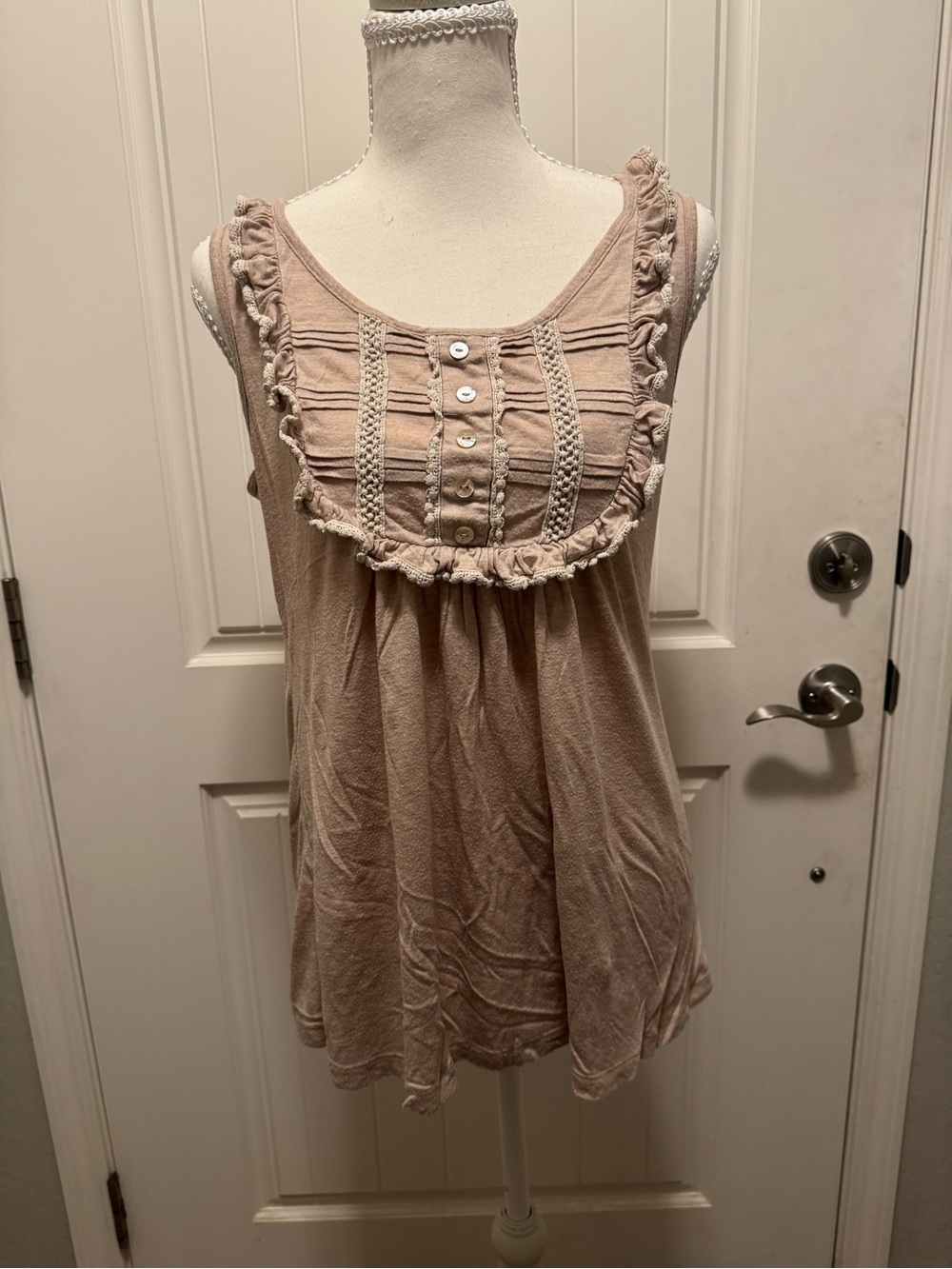edge Beige Ruffled Scoop Neck Tank Top